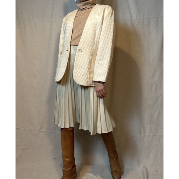 Vintage Perry Ellis Women's Beige Blazer Jacket, Size 8 Checkered - Picture 4 of 12